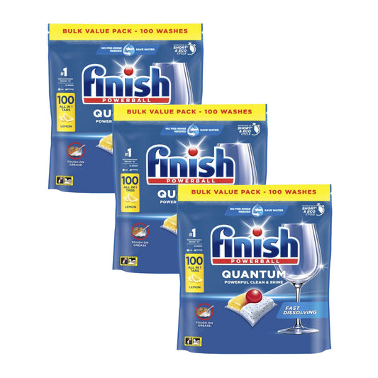 Finish Quantum All in 1 Dishwasher Tablets Lemon Sparkle 100's x3