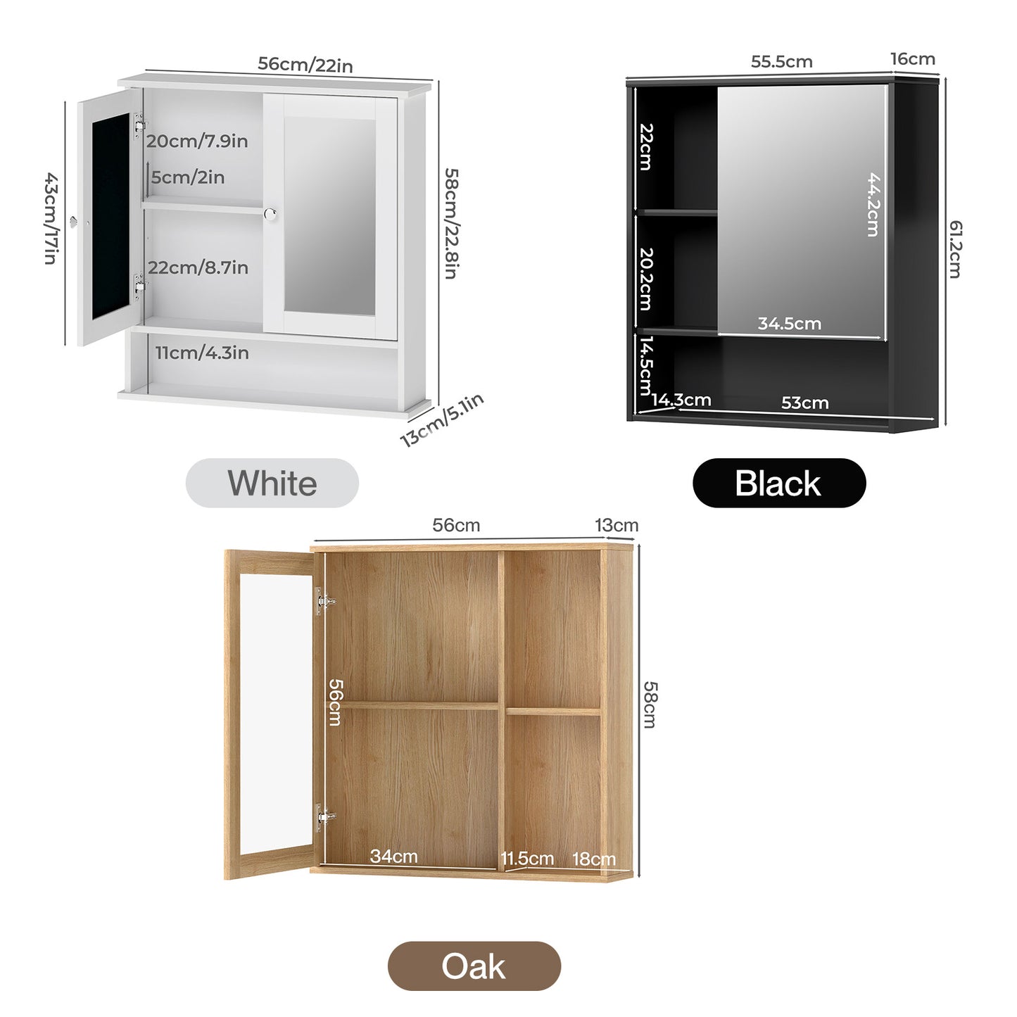 Levede Bathroom Mirror Cabinet Wall Mounted Storage Cupboard with Open Shelf