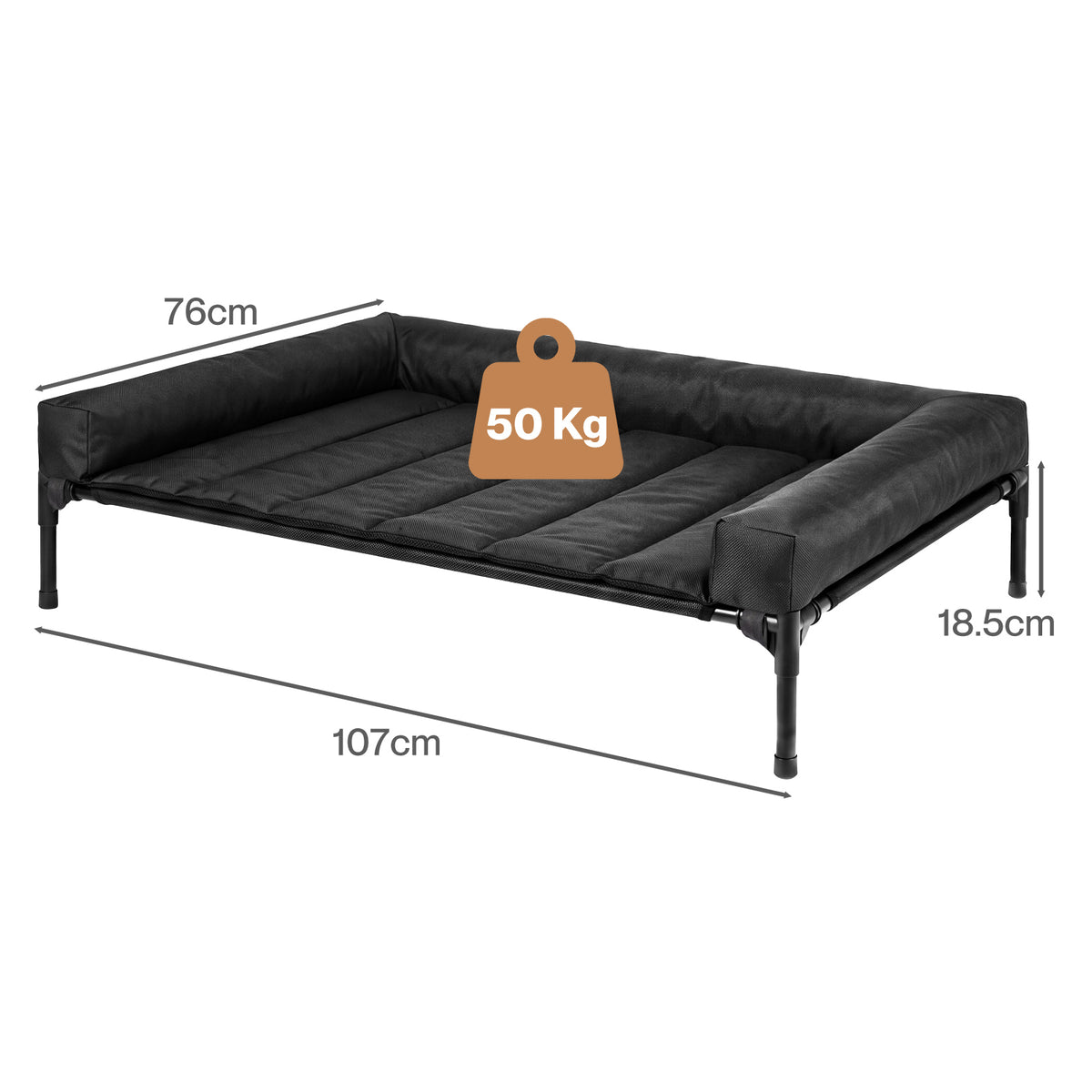 Skylos Elevated Dog Bed Large Breathable Three Sided Bolster for Outdoor Black