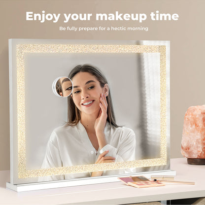 Emitto Tabletop Touch Crystal Vanity Mirror Makeup USB LED 80x62cm Large