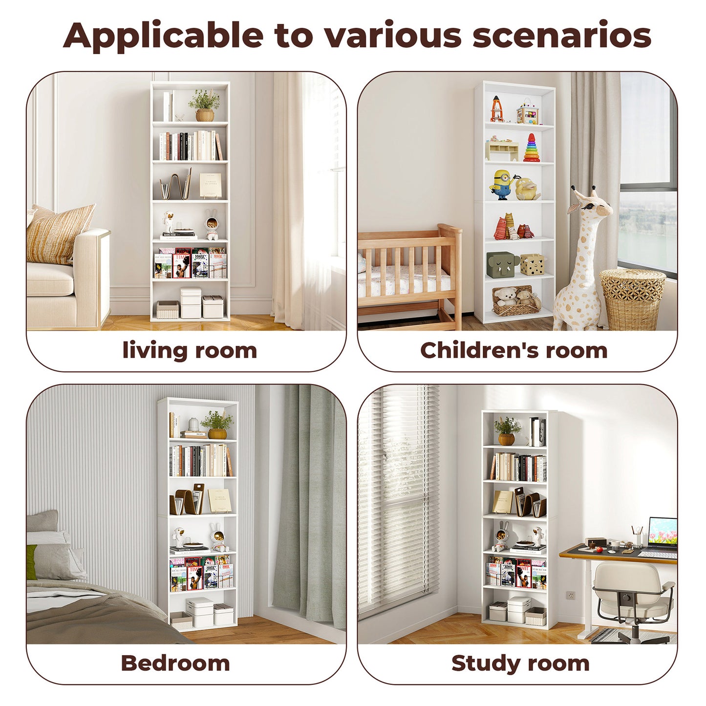 Levede Slim 6 Tier Bookshelf Narrow Bookcase  Storage Shelf Organizer Unit White