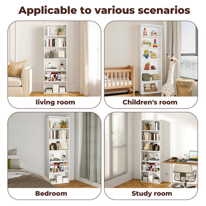Levede Slim 6 Tier Bookshelf Narrow Bookcase  Storage Shelf Organizer Unit White