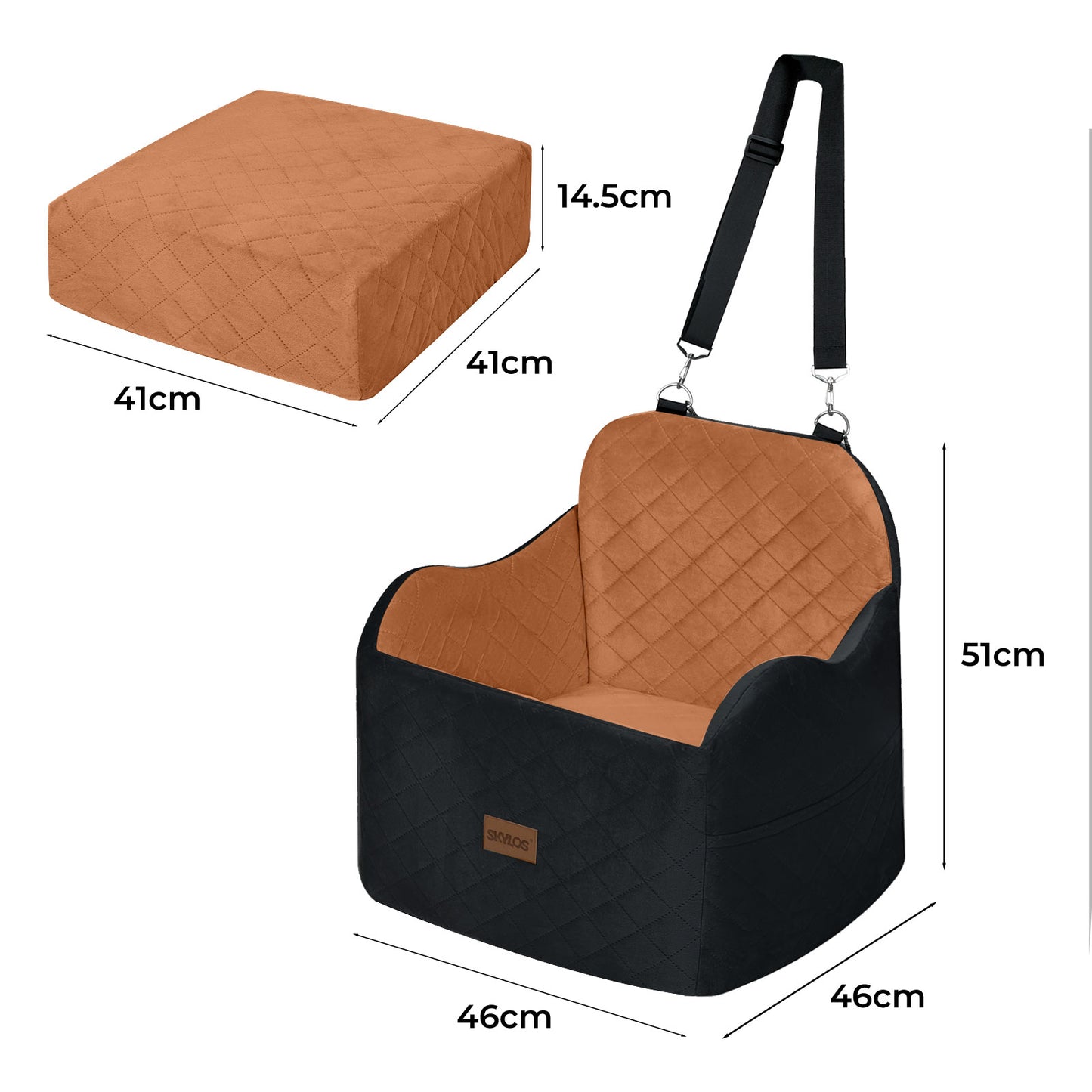 Skylos Dog Booster Car Seat for Small to Medium Pets up to 35 lbs Portable Brown