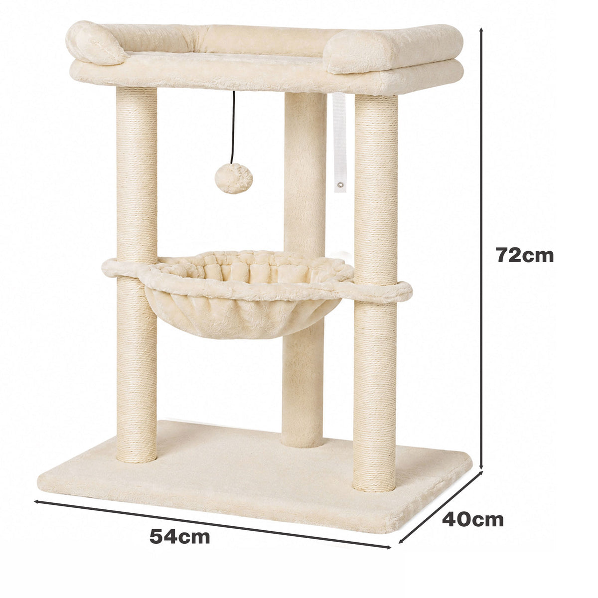 Skylos Cat Tree Tower Bed with Hammock Ball Scratching Post Large Perch Beige