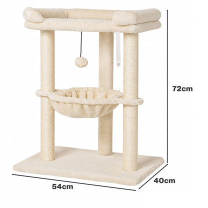Skylos Cat Tree Tower Bed with Hammock Ball Scratching Post Large Perch Beige