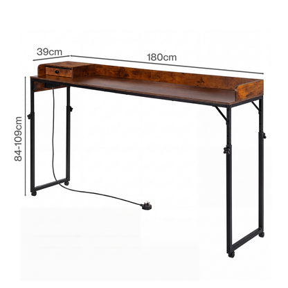 Levede Overbed Table 180cm 84-109cm Mobile with Charging Station Bedroom Brown