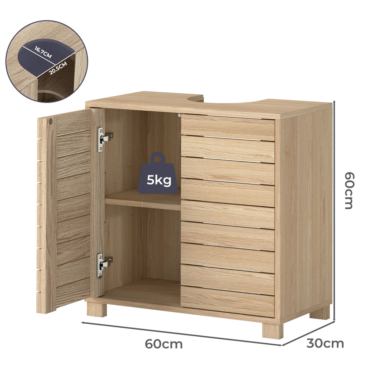 Levede Bathroom Under Sink Cabinet Basin Storage Cupboard 2 Door Oak Vanity Unit