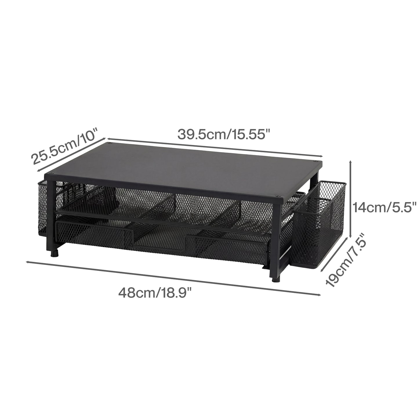 Levede Monitor Riser Desk Organiser with Drawer Metal Monitor Stand Black