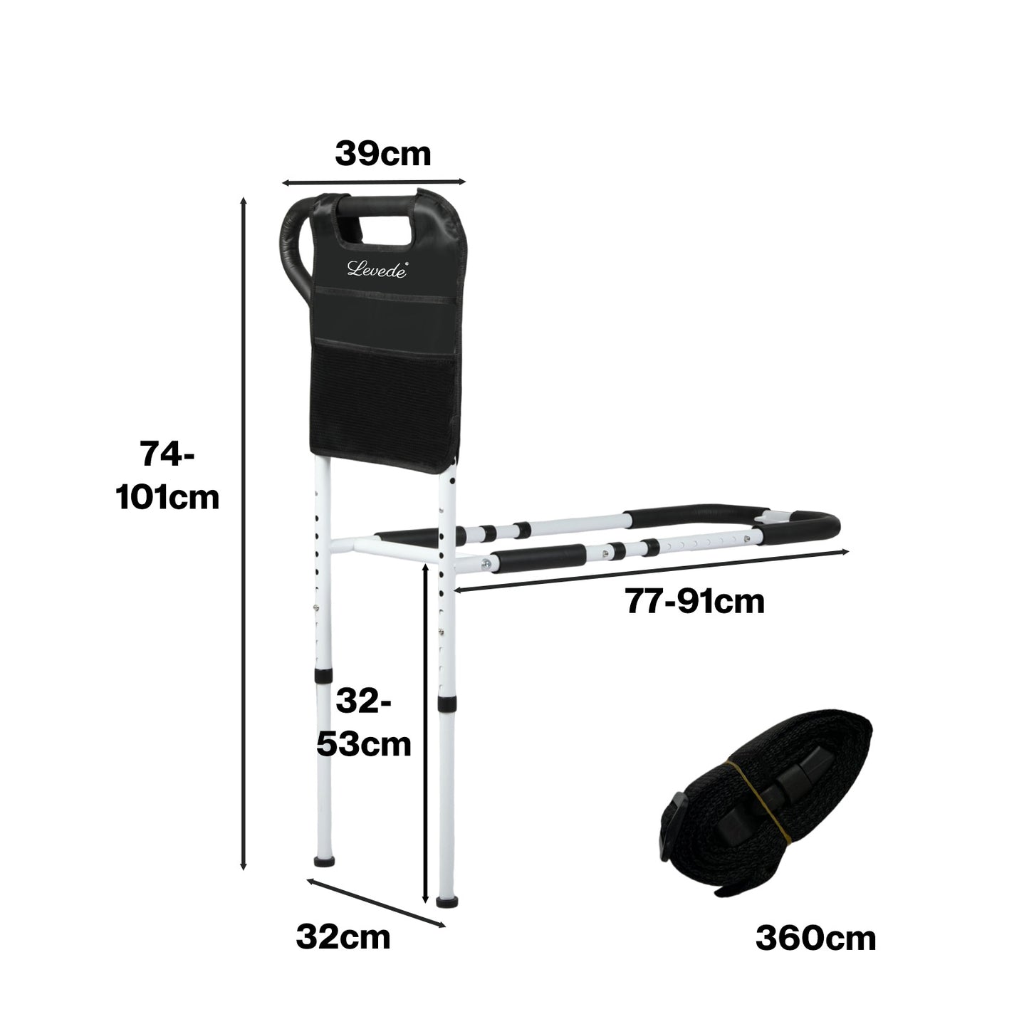 Levede Bed Rail Frame Adjustable Bedside Support Bar Bedroom Handle Storage Bag