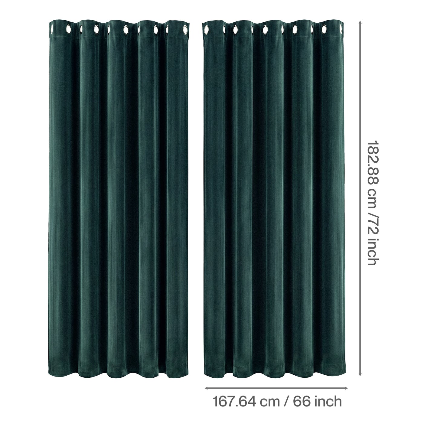 Marlow Thick Thermal Blackout Curtains Velvet 66x72 Inch Eyelet Ring Top Green