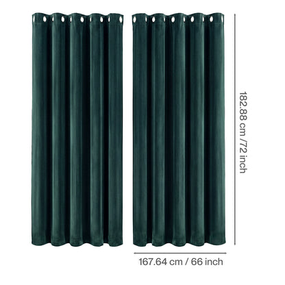 Marlow Thick Thermal Blackout Curtains Velvet 66x72 Inch Eyelet Ring Top Green