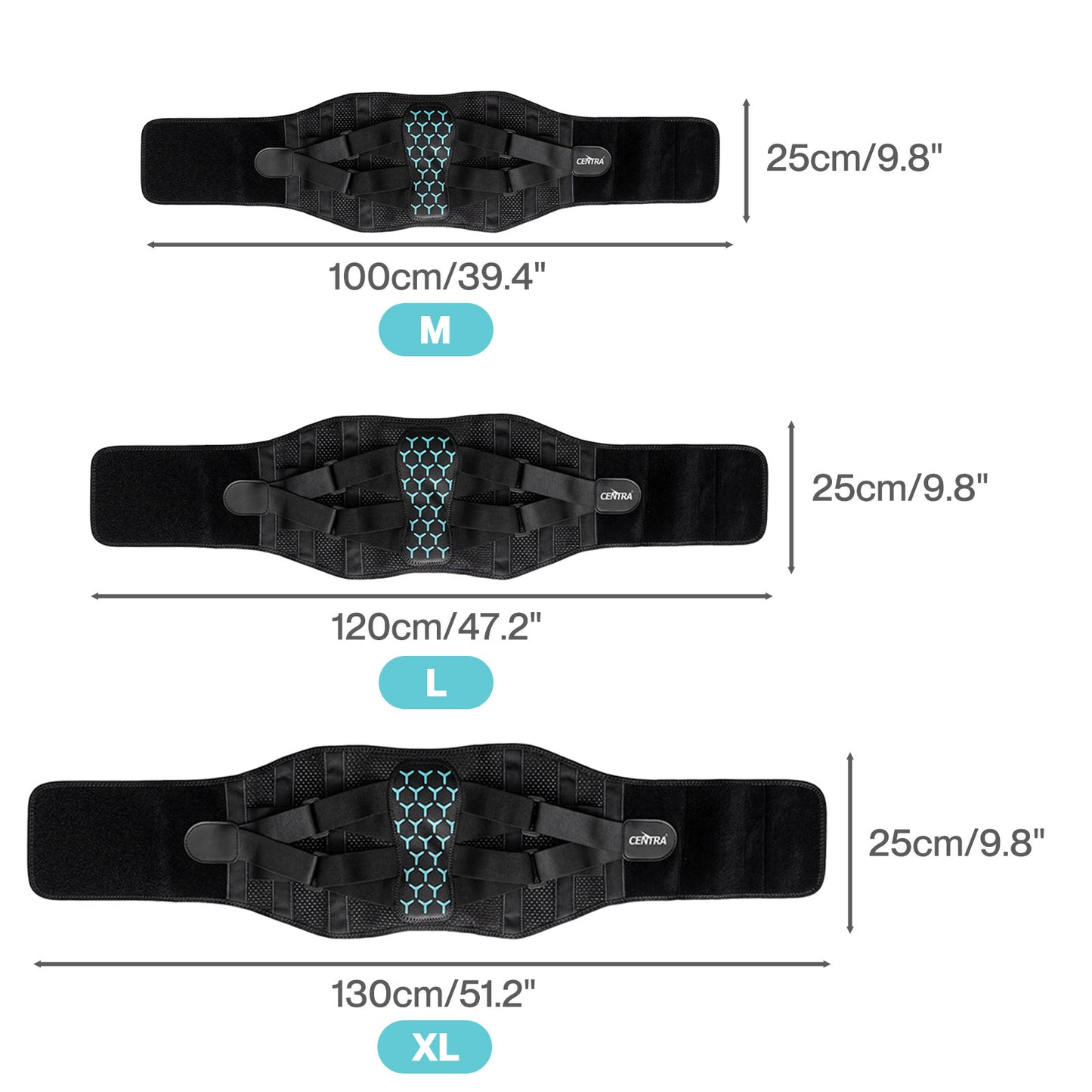 Centra Back Support Belt Lower Back Pain Relief Breathable 3D Lumbar 7 Stays