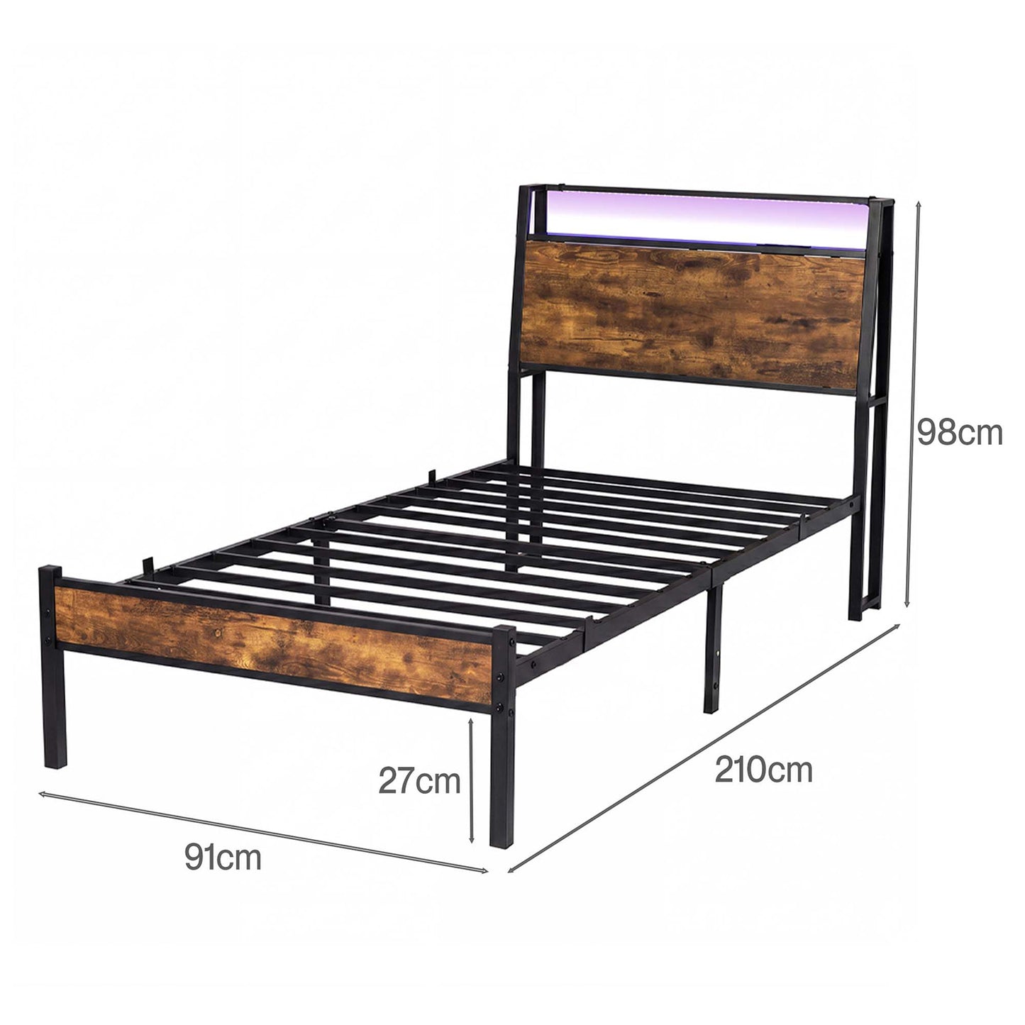 Levede Single Bed Frame Platform Storage Headboard Charging Station LED Lights