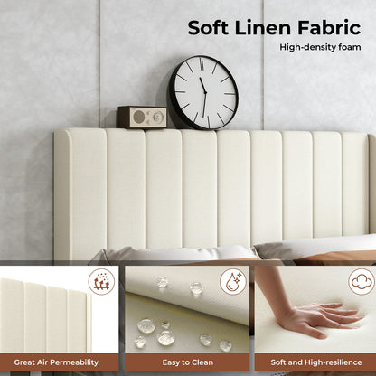 Levede Wooden Bed Frame King Panel Plush Upholstered Metal Bed Platform Beige