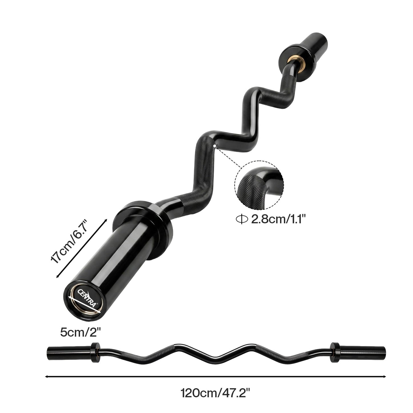 Centra EZ Arm Curl Bar Weight Lifting 4ft Olympic Barbell for 2'' Weight Plates