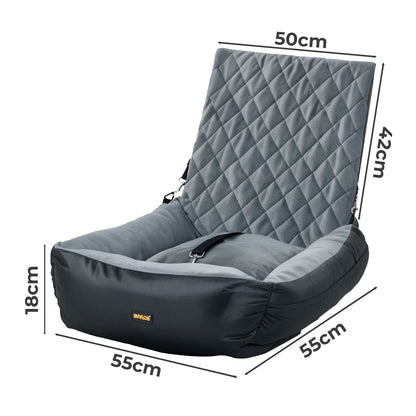 Skylos Dog Booster Car Seat Travel Carrier Plush Bed Basket Portable Pet Grey