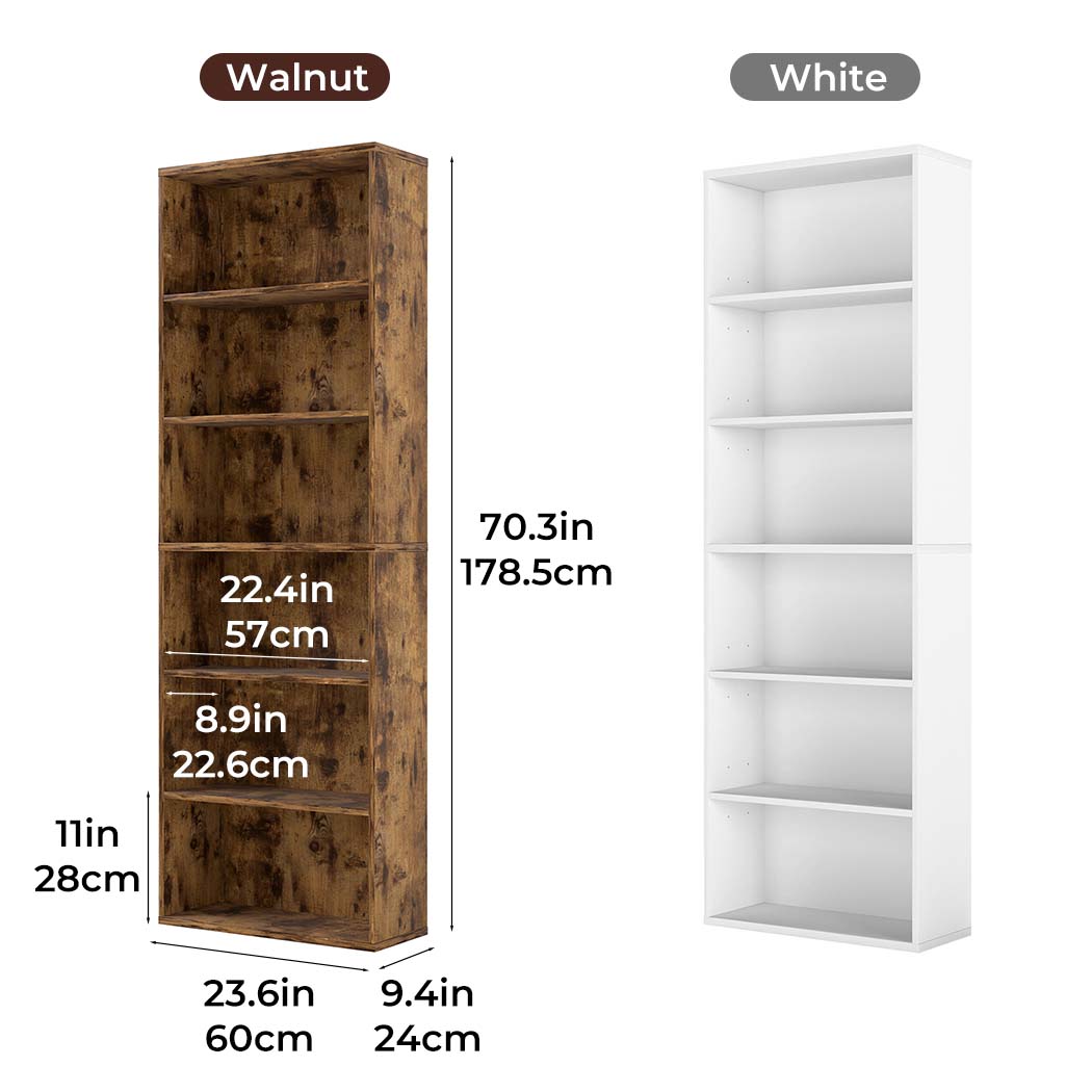 Levede 6 Tier Bookcase Shelving Storage Tall Adjustable Bookshelf Organizer Unit