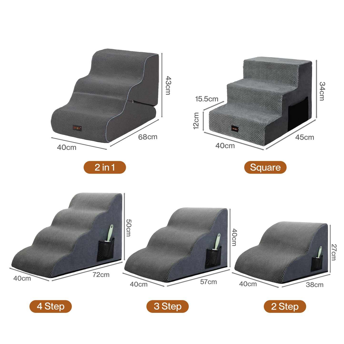 Skylos Dog Ramp Anti-Slip Washable Cover Pet Stairs Ladder Foam for Sofa Bed