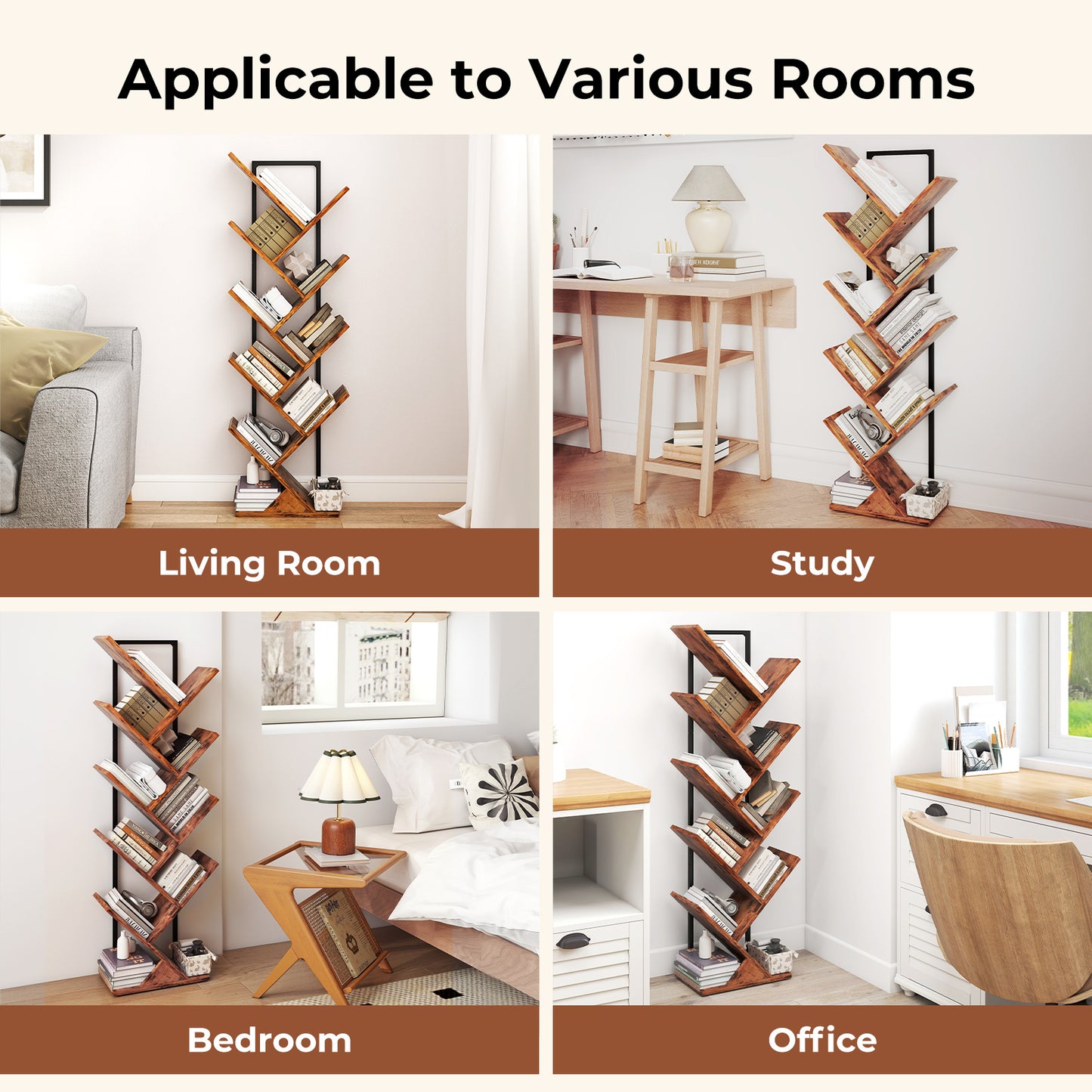 Levede 9 Tier Bookshelf Display Bookcase Tree Shaped Wooden Storage Rack Shelves