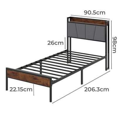 Levede Heavy Duty Single Bed Frame Metal Platform with Storage Headboard 3FT