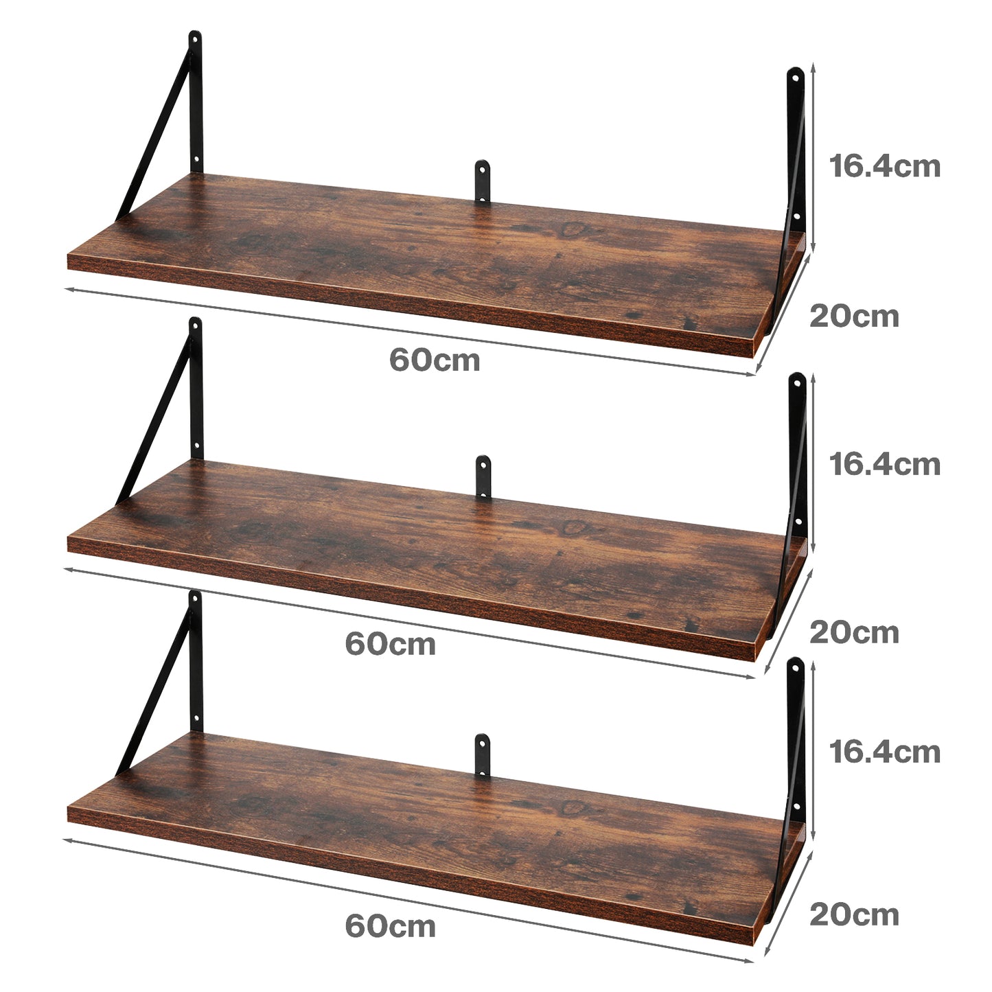 Levede Floating Shelf Set of 3 Wall Mounted Shelves Storage Display Rustic 60cm