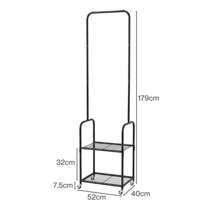Levede Clothes Rack Heavy Duty Garment Rack 2 Shelf Locking Wheels Bedroom Black