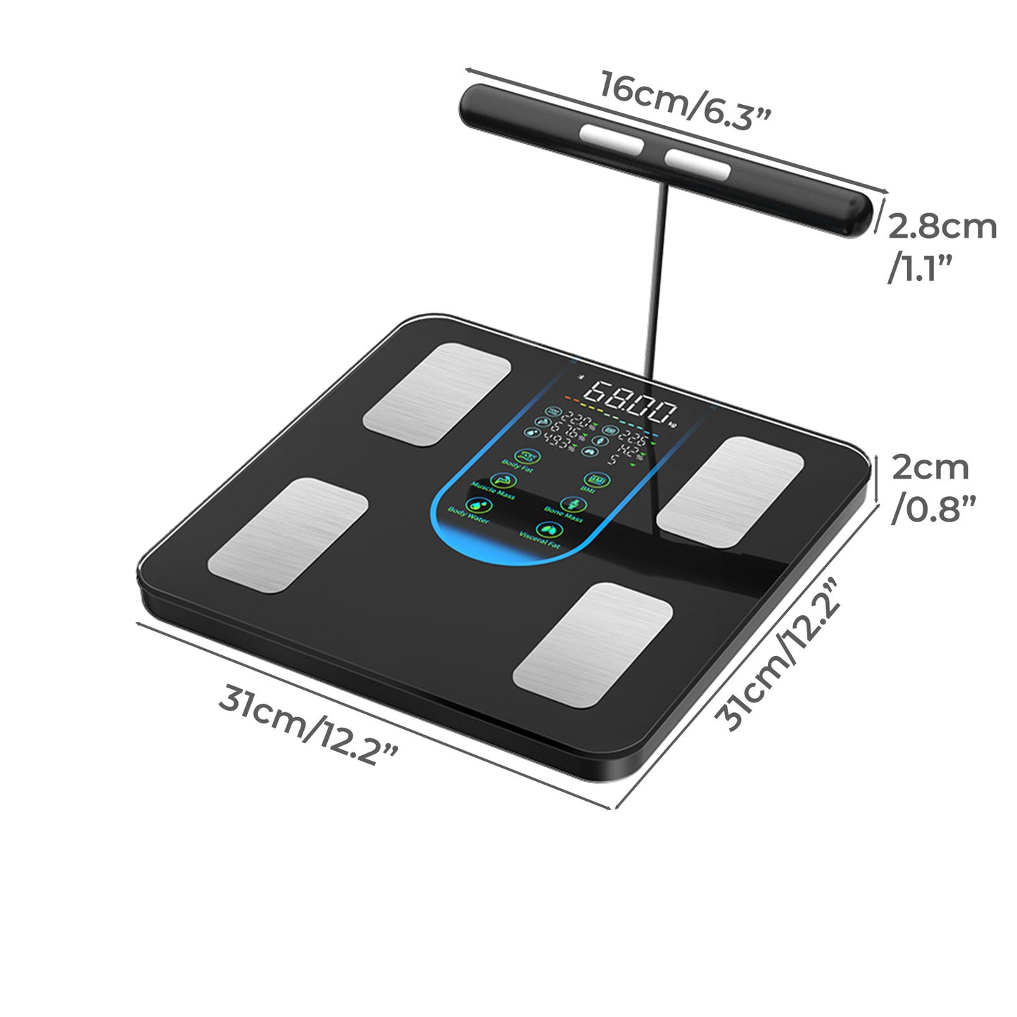 Centra Smart Scale for Body Fat Bathroom Digital Pregnancy BMI Monitor Bluetooth