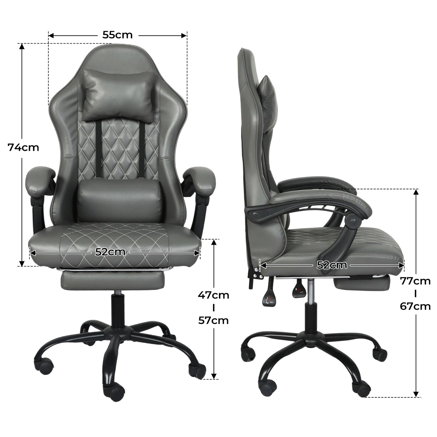 Levede Office Desk Chair PU Gaming Recliner Adjustable Height Swivel Grey