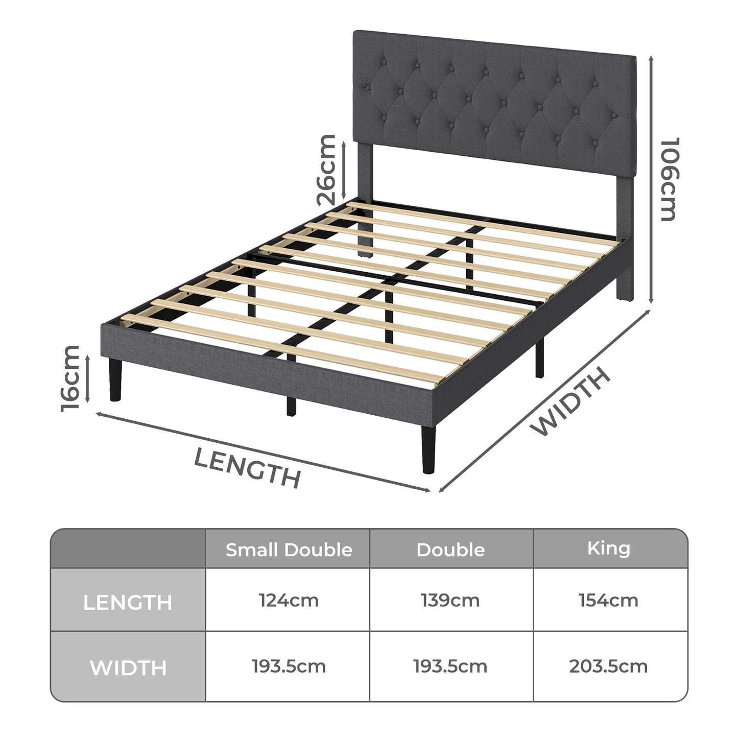 Levede Upholstered Bed Frame Wood Small Double Linen Fabric Soft Foam Headboard