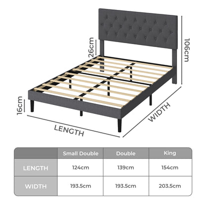 Levede Upholstered Bed Frame Wood Small Double Linen Fabric Soft Foam Headboard
