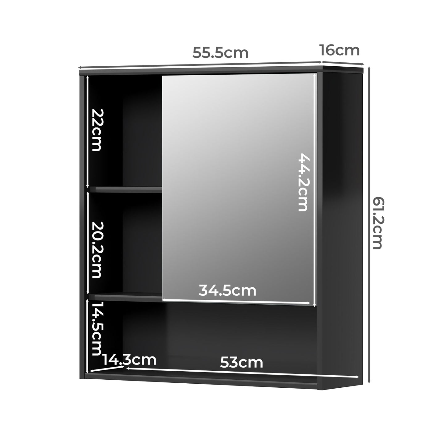 Levede Bathroom Mirror Cabinet Wall Mounted Storage Cupboard Black Open Shelf