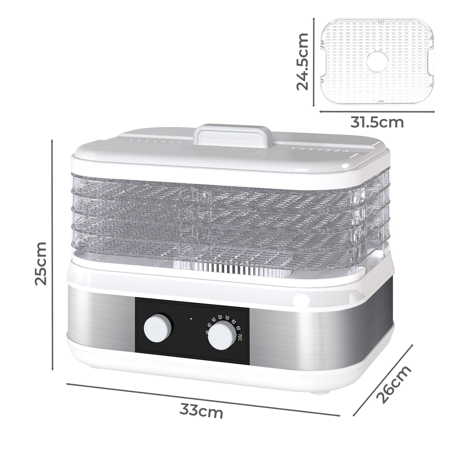 Spector 5 Tray Stainless Steel Food Dehydrator Jerky Fruit Vegetable Dryer White