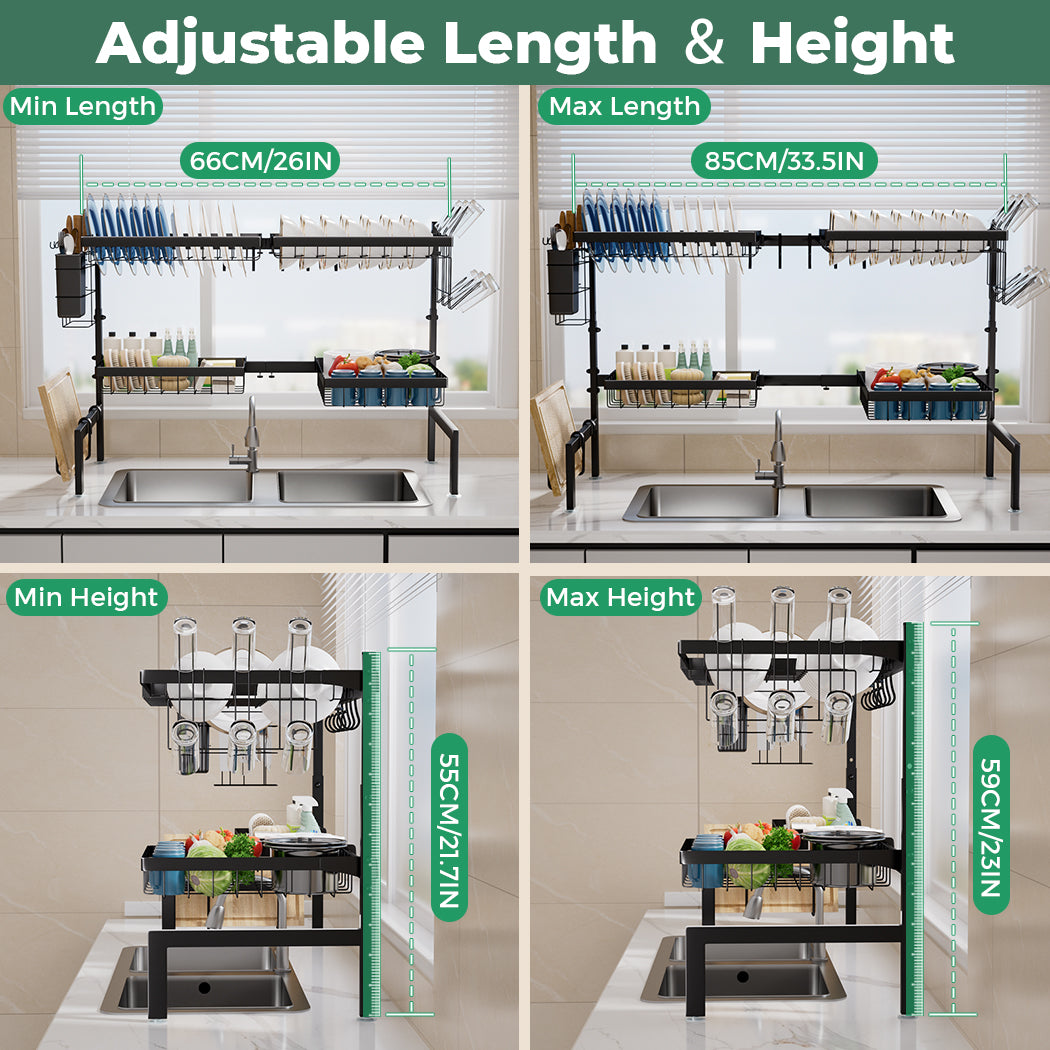 Toque Over Sink Dish Drying Rack 2 Tier Adjustable Drainer Rack Space Saving