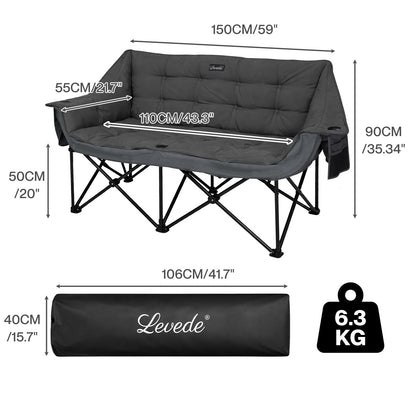 Levede Double Camping Chair 2 Seater Folding Outdoor Loveseat Garden Sofa Seat