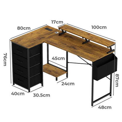 Levede L Shaped Desk with Storage Drawer Charing Office Computer Corner Table