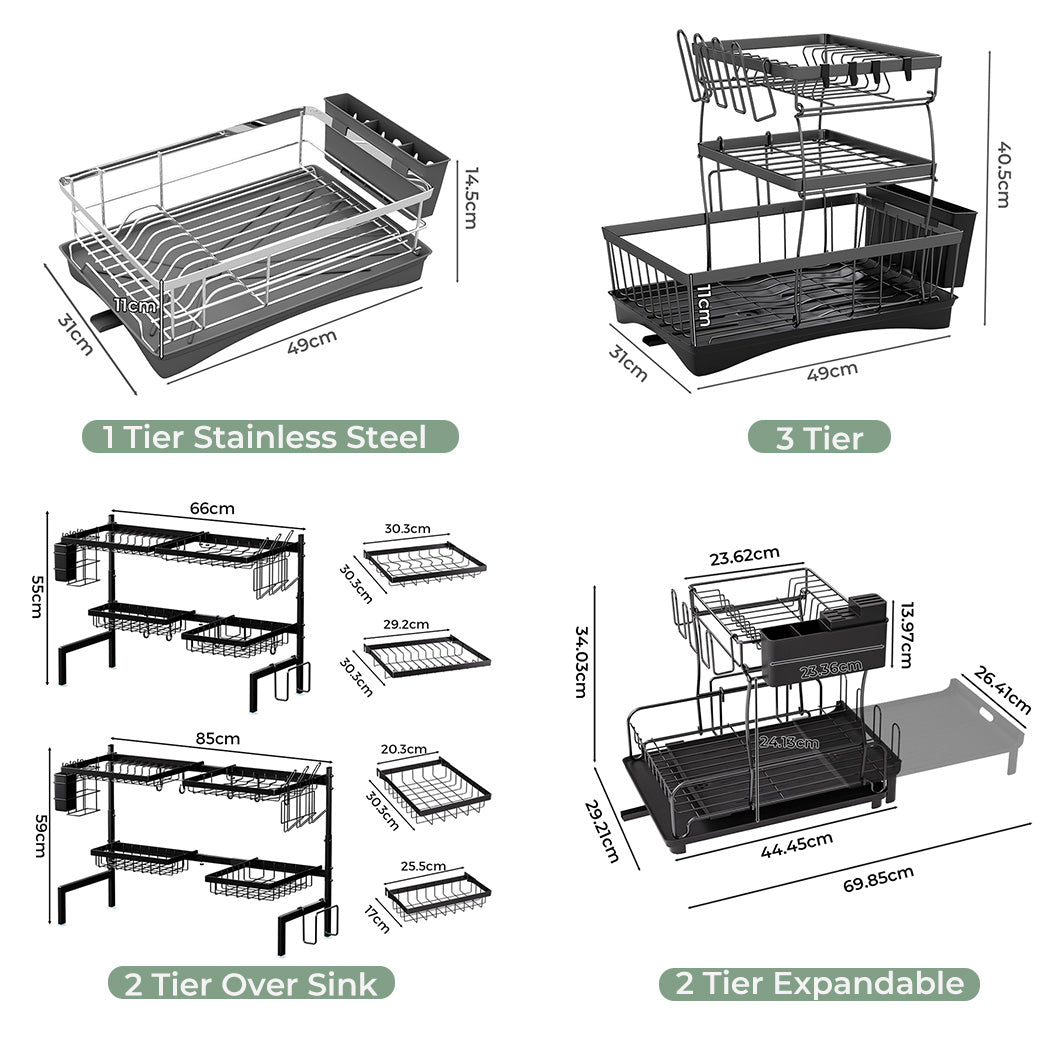 Toque Dish Drainer Drying Rack Drip Tray Stainless Steel Expandable Over Sink