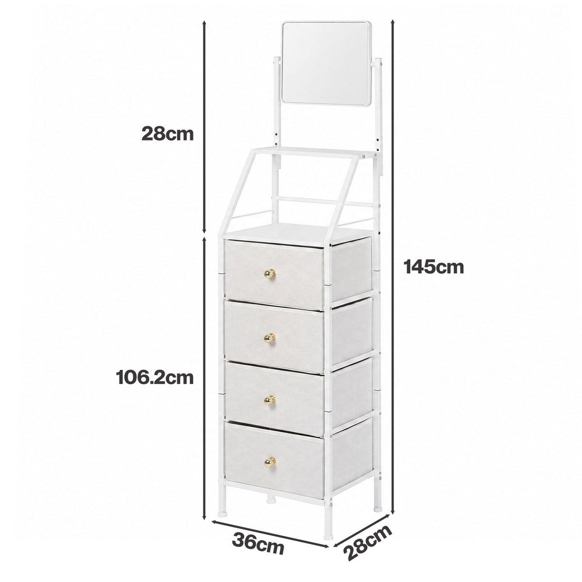 Levede Chest Of Drawers Mirror Dressing Table Vertical Storage Bedroom White