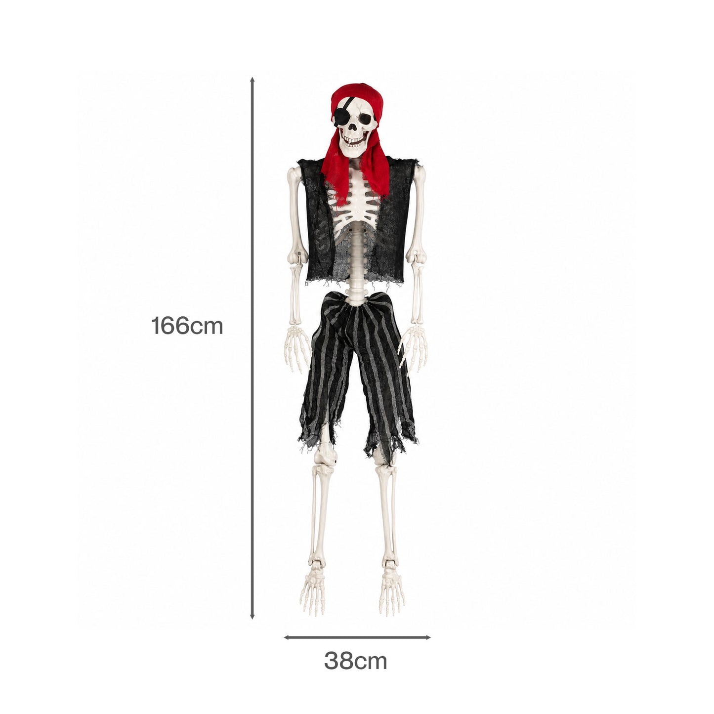 Yezi Halloween Skeleton Life Size Pirate Decor 166cm PE Plastic White
