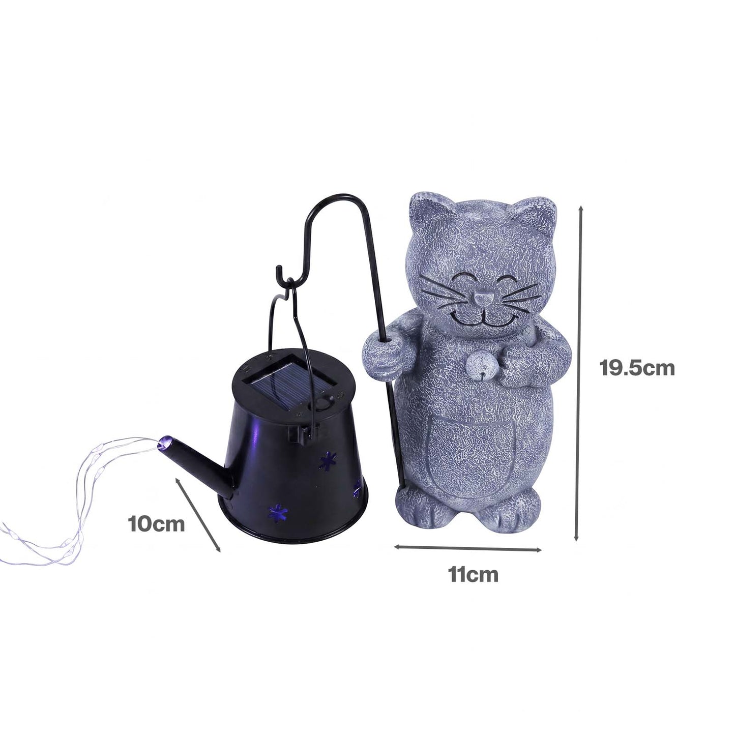 Emitto Solar Light Cat Garden Statue Ornament Resin Metal Stone Grey Black