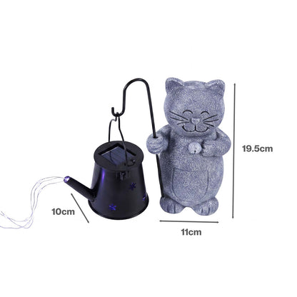 Emitto Solar Light Cat Garden Statue Ornament Resin Metal Stone Grey Black