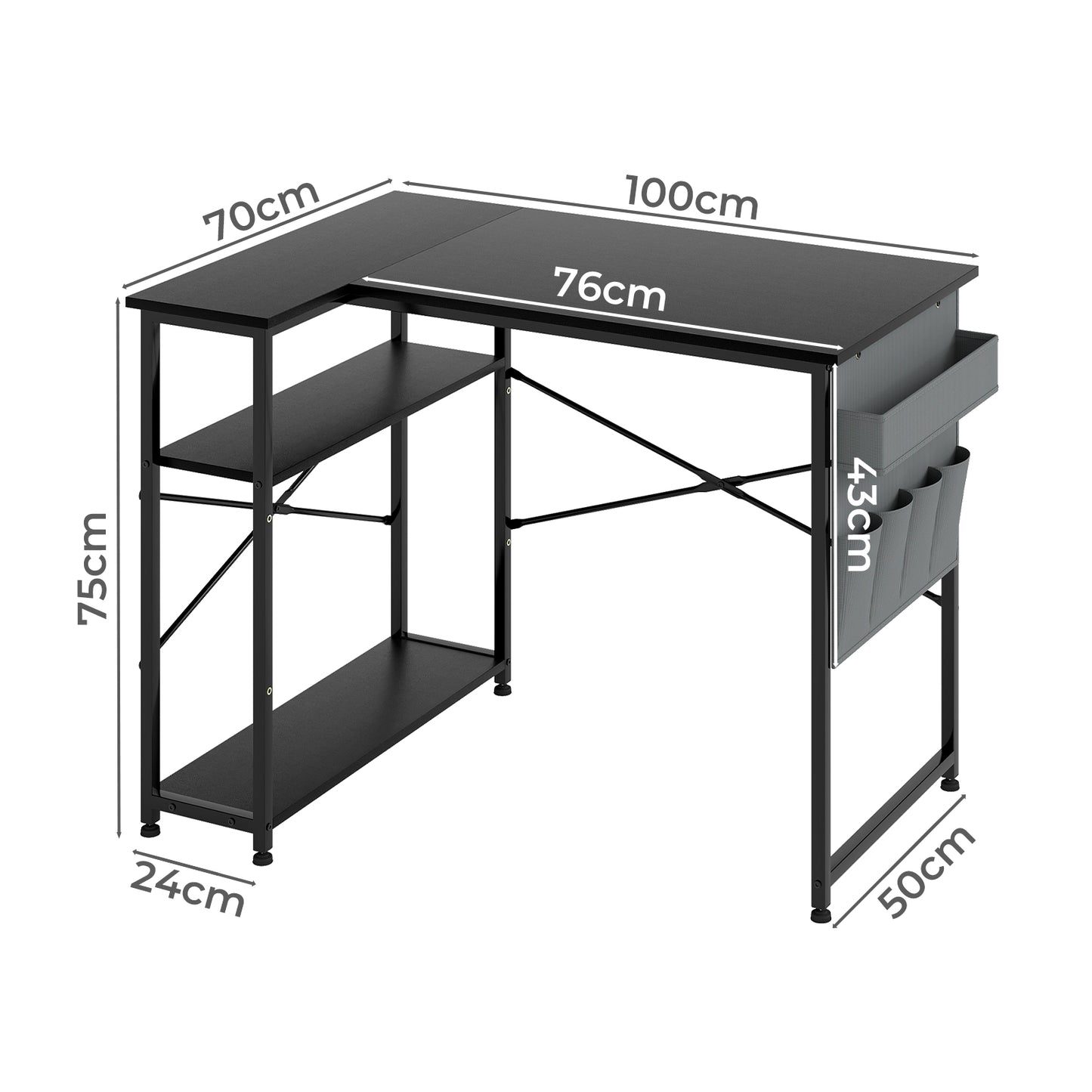 Levede Office Computer Desk Corner Table L-shaped with Storage Shelves 100cm