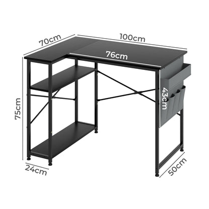 Levede Office Computer Desk Corner Table L-shaped with Storage Shelves 100cm
