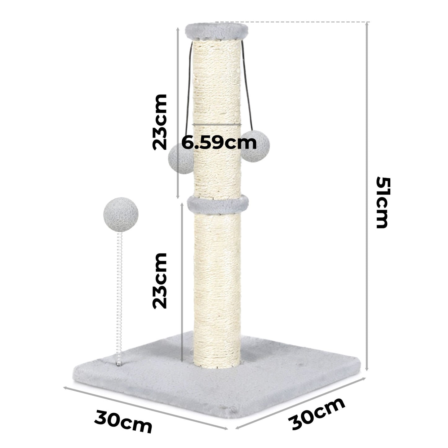Skylos 51cm Cat Scratching Post Strong Natural Sisal Heavy Duty Base with Ball