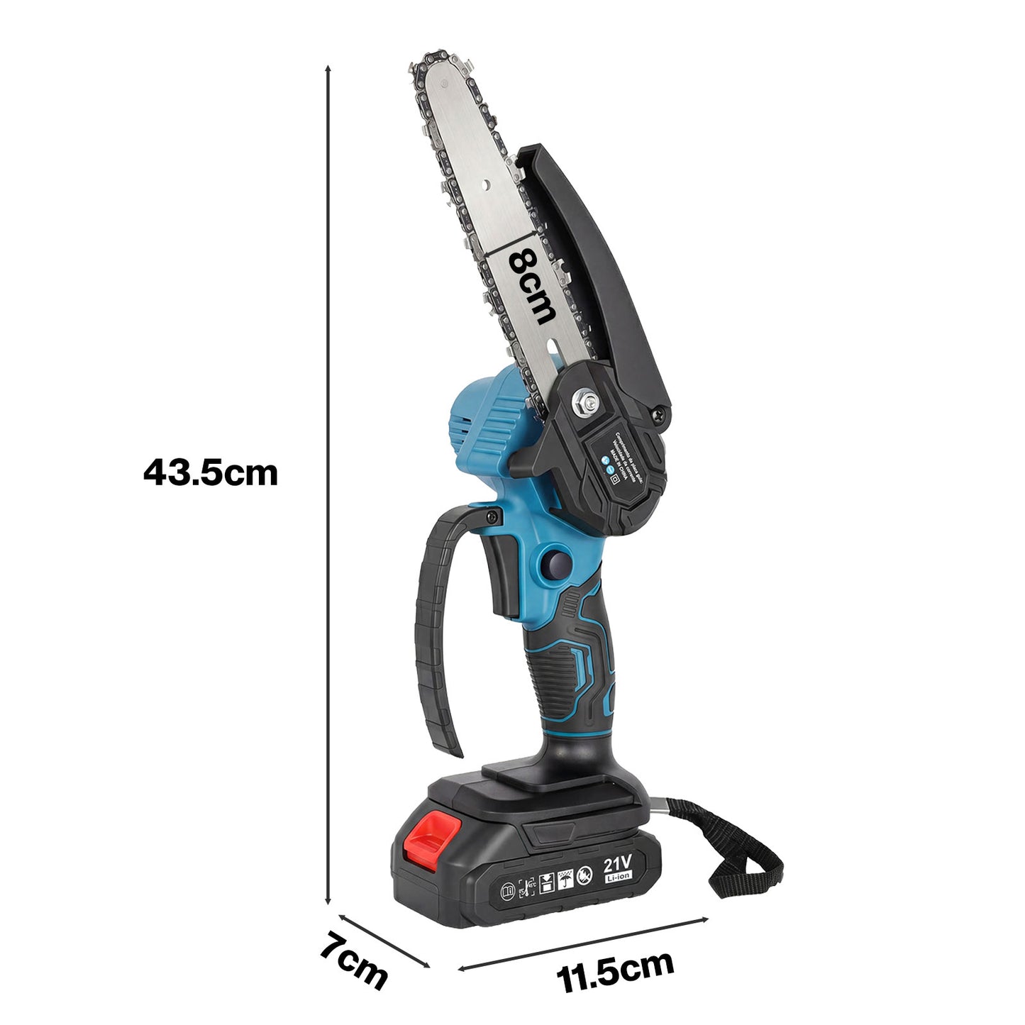Traderight Mini Chainsaw Cordless 6In and 8In Dual Bar Garden Pruning Black Blue