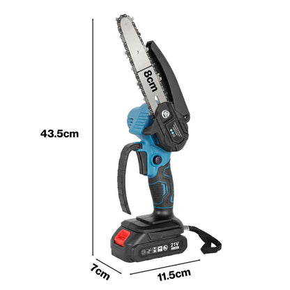 Traderight Mini Chainsaw Cordless 6In and 8In Dual Bar Garden Pruning Black Blue