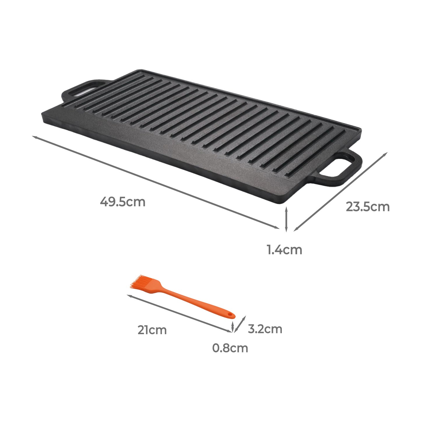 Toque Reversible Cast Iron Griddle Plate Non-Stick Grill Skillet Pan 49.5cm BBQ