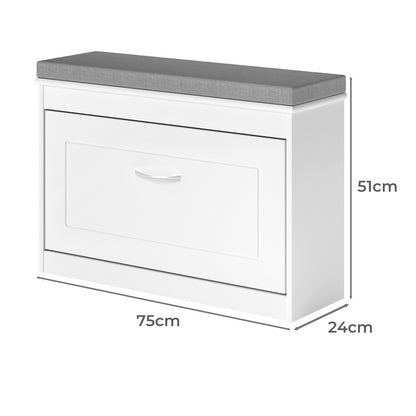 Levede Slim Shoe Storage Cabinet White Hallway Shoe Bench Organiser Unit 75cm