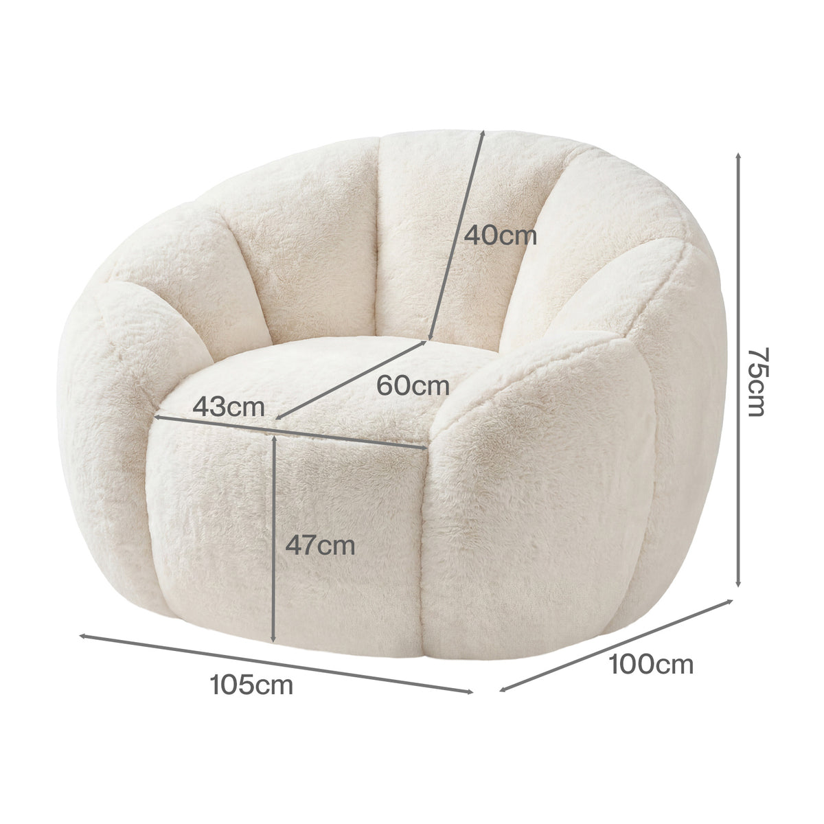 Levede Bean Bag Chair Faux Rabbit Fur Floral Shaped Reading Sofa Chair White