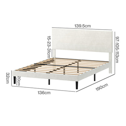 Levede Double Bed Frame with Upholstered Headboard Velvet Foam White Fabric