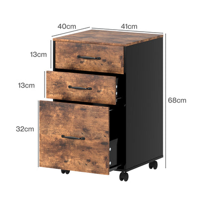 Levede File Cabinet Mobile Filing Cabinet Office with Wheels 3 Drawers Walnut